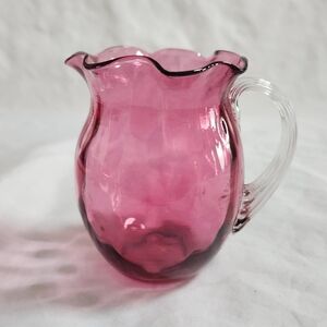Pink Glass Pitcher with Clear Handle - Elegant Home Dining Serveware